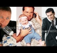 Fun with Stock Photos: Dads on Phones Holding Babies